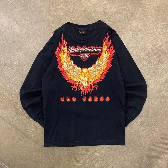 Harley Davidson Other - Vintage Harley Davidson Cafe Flames Bird Las Vegas Nevada 90s Longsleeve Shirt L